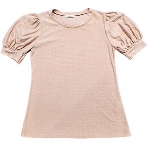 Les Amis Wmns Pink Puff Sleeve Top M Swiss Dot Knit Short Sleeve Coquette Fairy